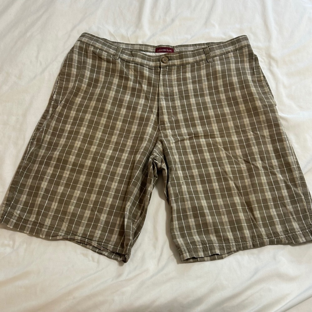 Covington‎ Mens Brown Plaid Cotton Shorts Size 38 Flat Front Casual Summer Tan